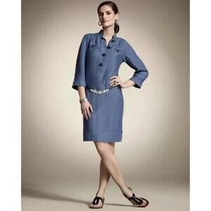 NEW Chico's Denim Dream Maia Linen Shirt Dress Sz 1 (Medium)